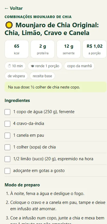 Tela de uma receita